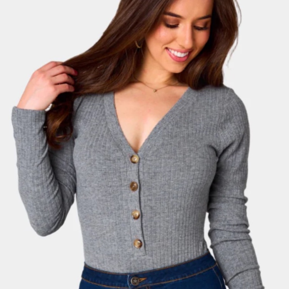 BUDDY LOVE Charcoal Ribbed Bodysuit